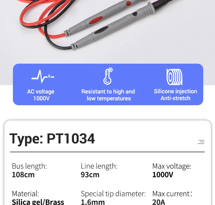 PT1033/PT1034 Replaceable Needles Universal Test Leads for Digital Cable Feeler Wire Probe Multimeter Probes