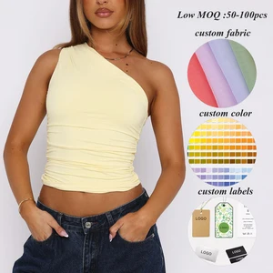 Oem Manufacturer Streetwear Ladies Jersey T-shirt Solid Color Women Sexy Asymmetrical One Shoulder Sleeveless t Shirt