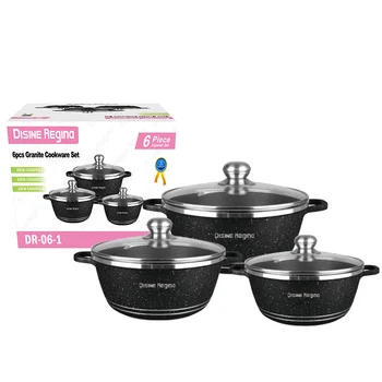 Premium Customized Logo 6Piece NonStick Cookware Set with Granite Finish New Chinese Style Kitchen Pot Set