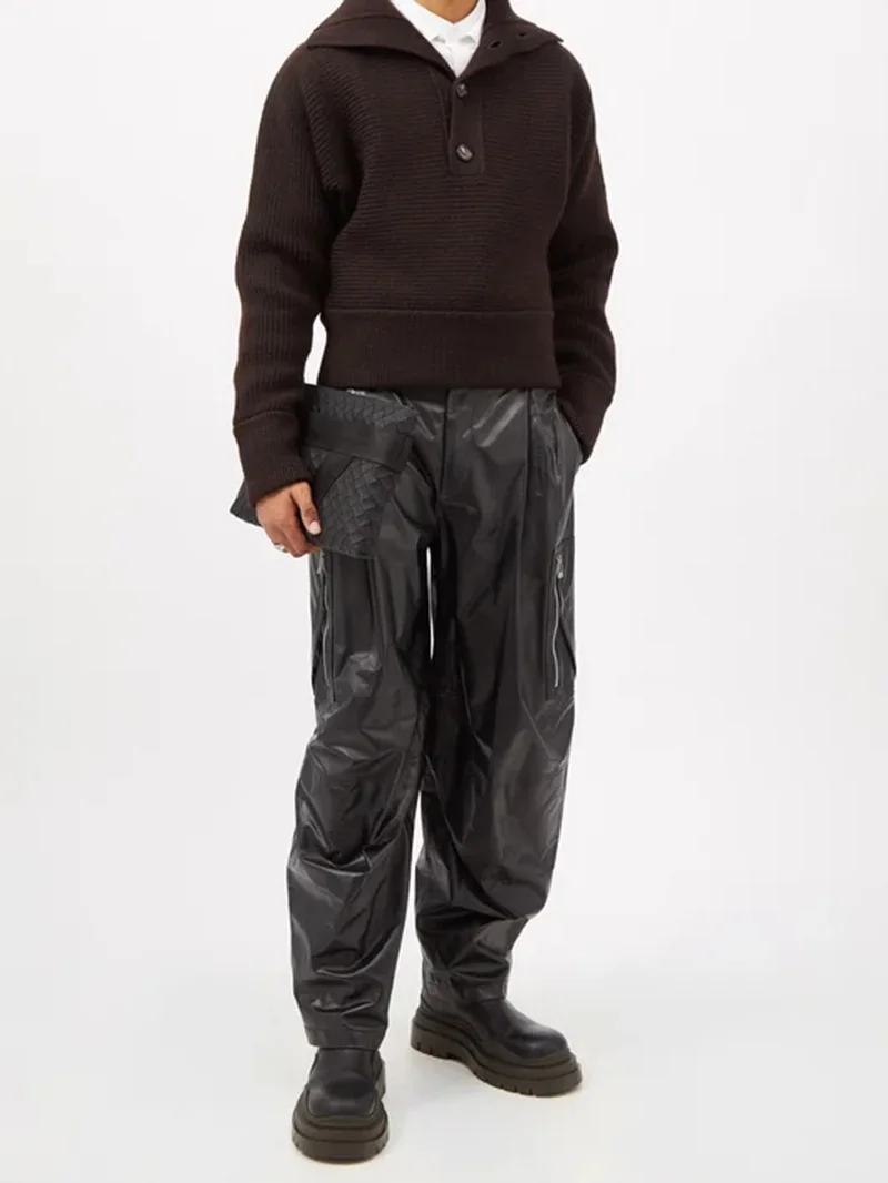 Single Pleats Leather Cargo Pants Plus 
