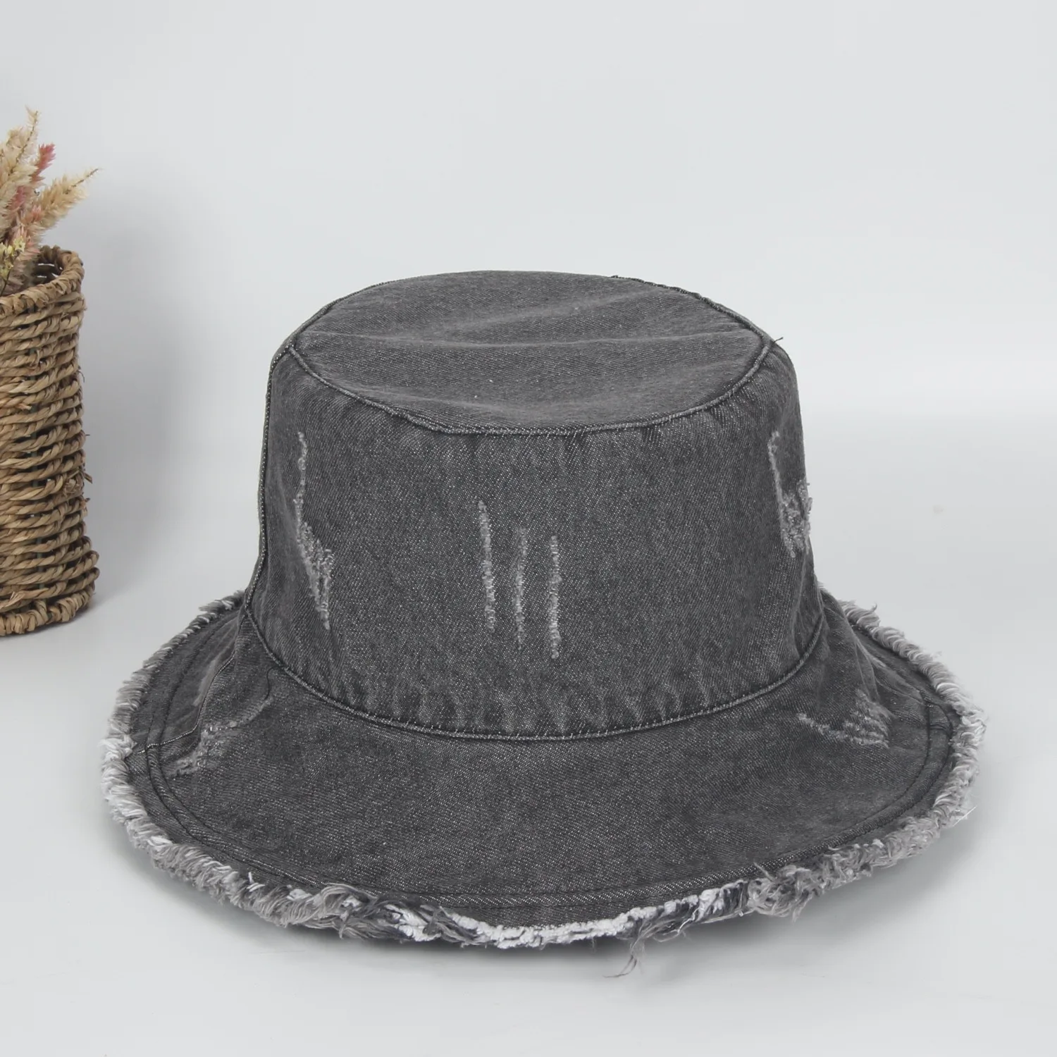 Vintage Denim Bucket Hat Washed Denim Distressed Denim Bucket Hat Big