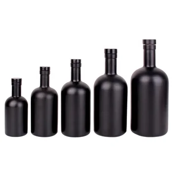 Custom 100ml 200ml 375ml 500ml 750ml 1000ml matte black vodka glass bottle liquor spirits wine bottle