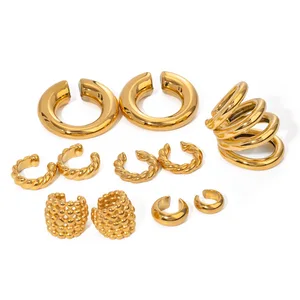 New Collection of Trendy Ear Clips 18K PVD Gold Plated Stainless Steel Simple Beaded Twisted Smooth Ear Cuffs Wholesale