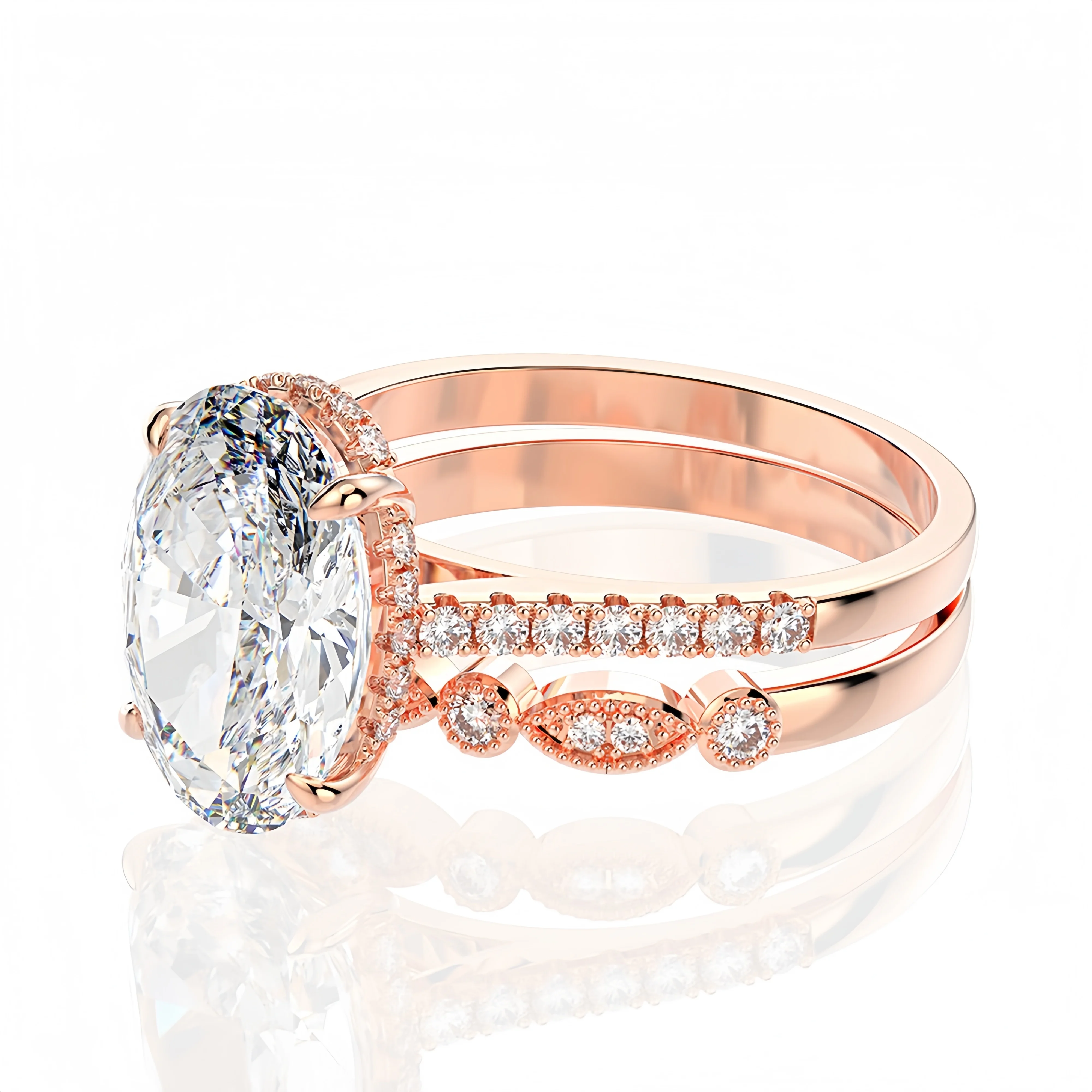MUSHAN Jewelry Factory Oval Cut High Carbon Diamond 925 Sterling Silver Stackable Rings Engagement Wedding Bands Fine Ring Set