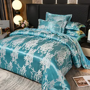 European Style Jacquard Quilt Set 4 Pcs, Hotel Luxury Bedding with Deep Pocket Duvet Cover