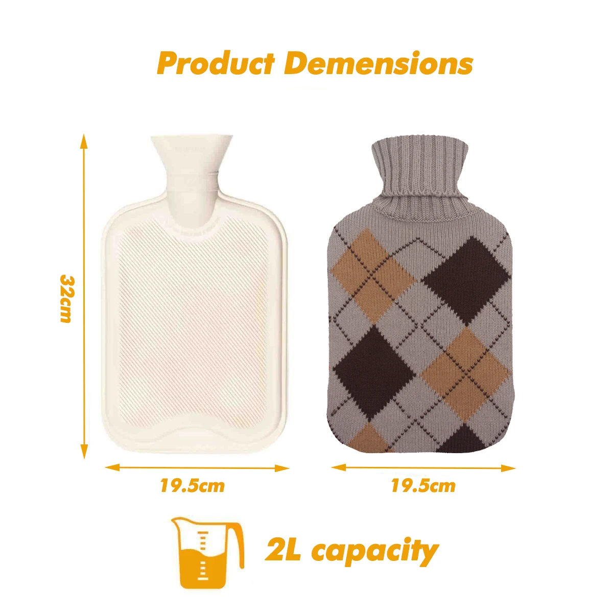 china manufacturer hot water bottle warmer with knitted cover 2000ml pvc rubber bs hot water bag