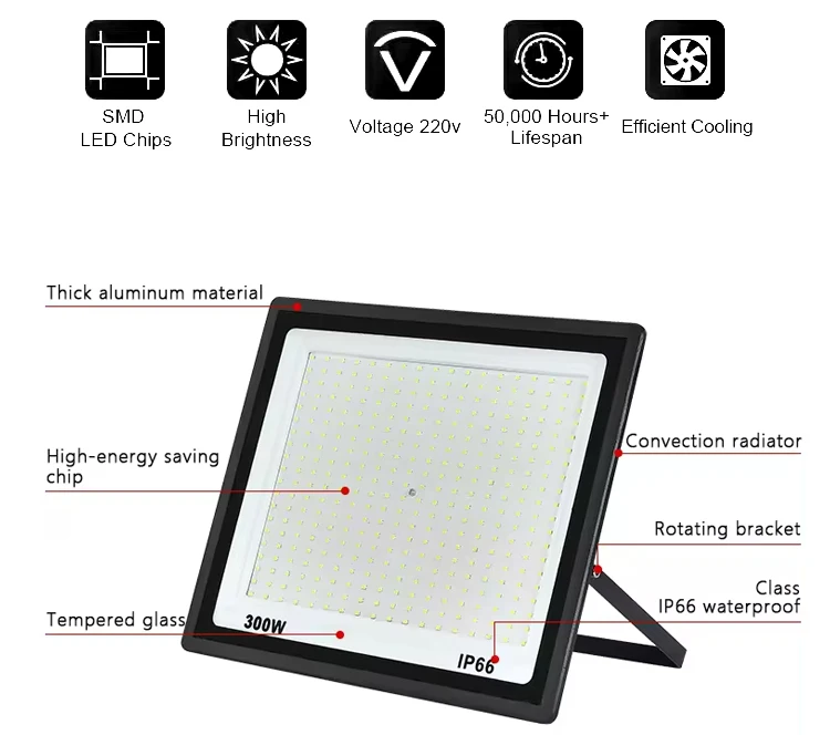 IP66 High Power 300W Solar LED Garden Floodlight