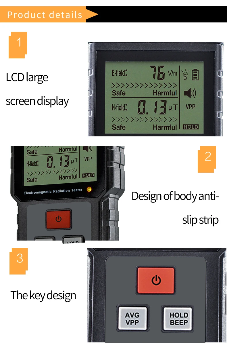 High Sensitive Electromagnetic Radiation Detector LCD screen EMF Tester with alarm function