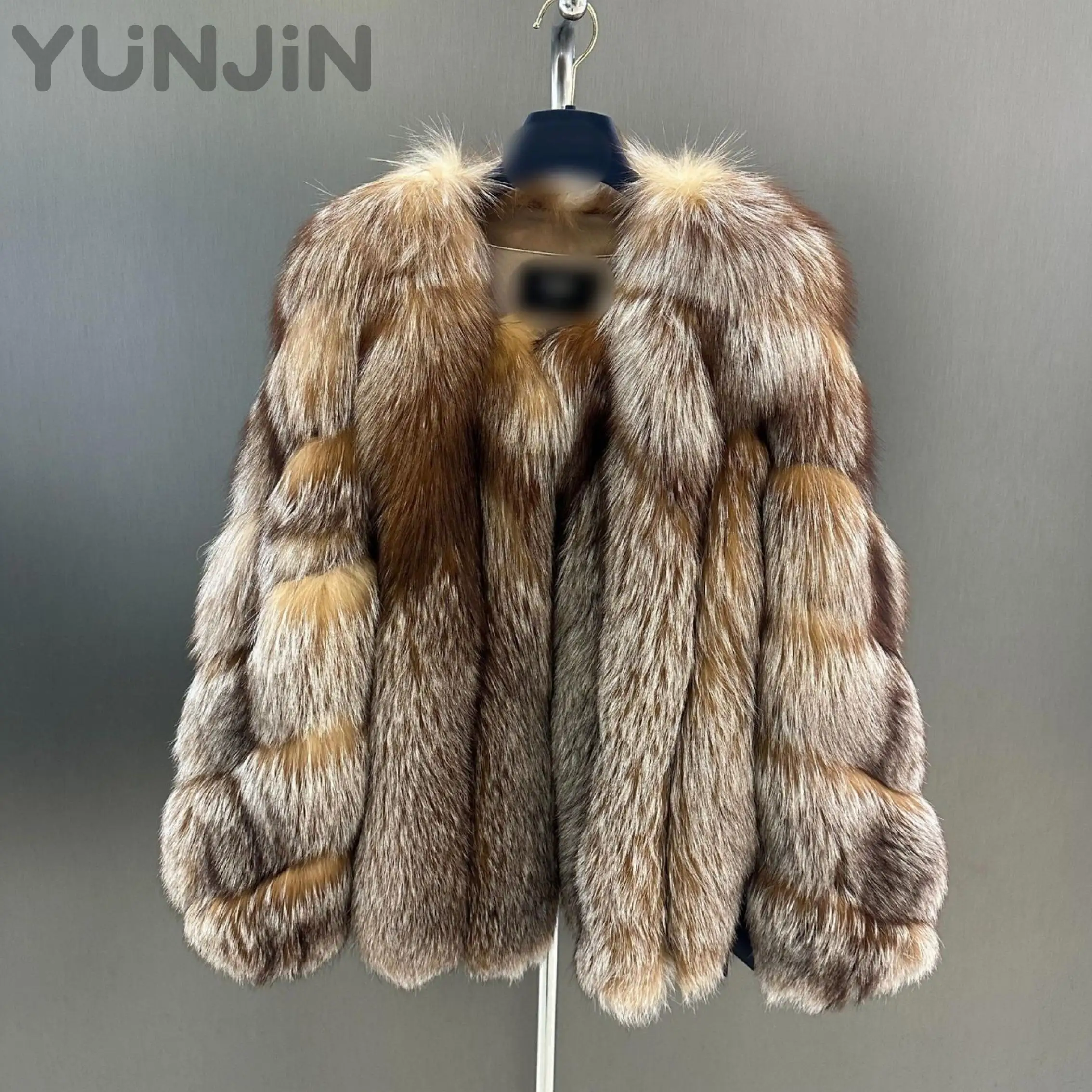 Women's V-Neck Fox Fur Coat Elegant Versatile Designer
