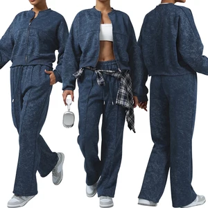 Sm2562 Women Stand Collar Hoodies High Waist Drawstring Pants Sports Autumn and Winter Loose Suit