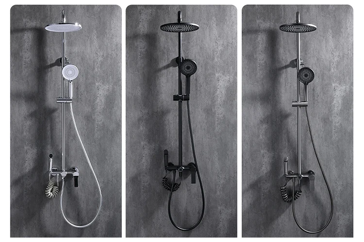 Juego de mezclador de sistema de ducha tipo lluvia para baño expuesto montado en la pared con función de 4 vías