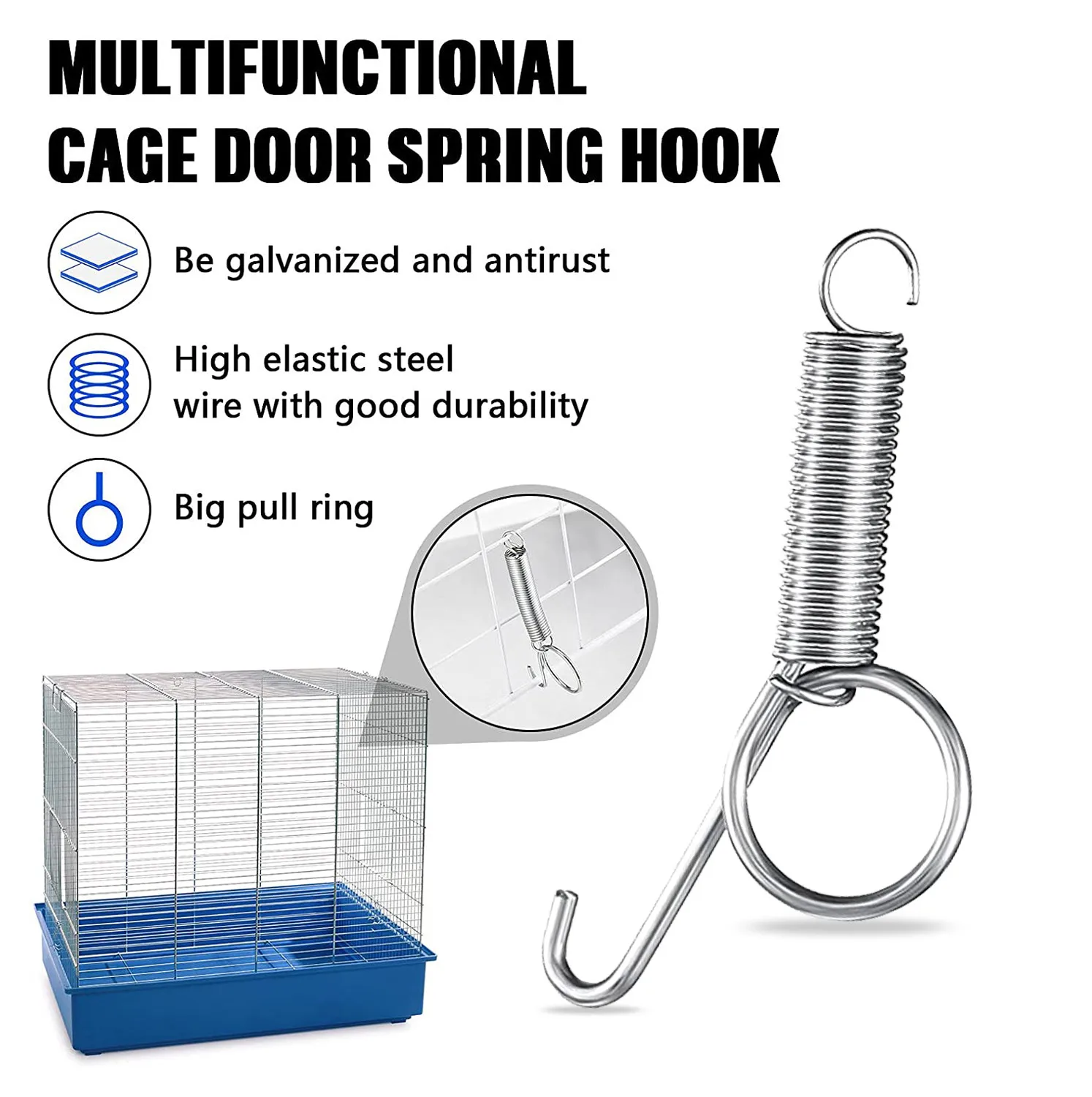 Cat Door Latch, 20PCS Spring Latch Pet Cages Door Spring Latch Wire Cage Clips For Fixing Small Animal, Dog, Cat, Guinea Pig, Squirrel, Pet (Large