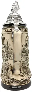 German Ceramic Beer Stein 1.4L with Lid - Rustic Deutschland Eagle