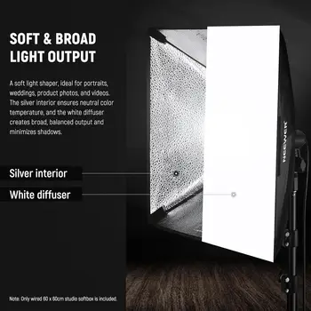NEEWER 24x24in/60x60cm Softbox With E26 Porcelain Socket/UL Certified Power Cord/White Diffuser/Stand Adapter, Durable Nylon product image