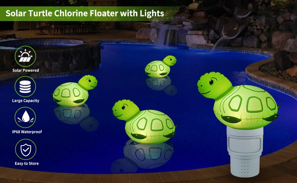 Dulsaera Solar Pool Chlorine Floater With Colorful Light, Anti