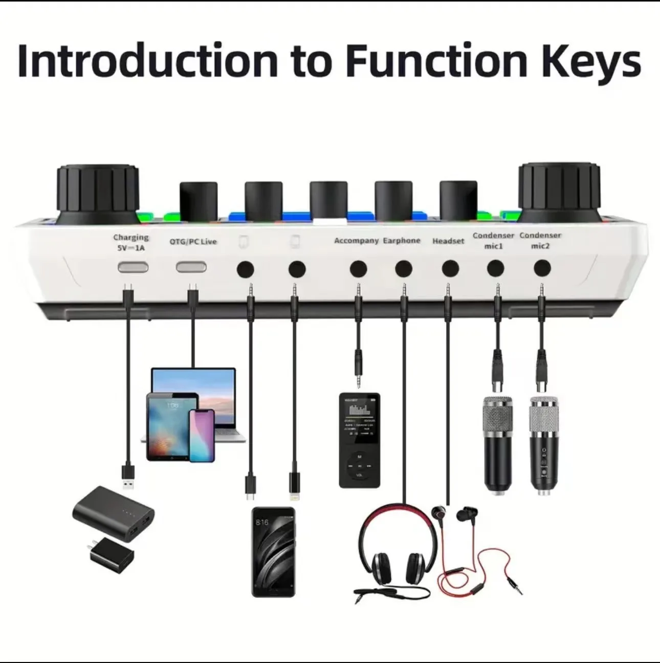 Oem wholesale External Audio Mixer Live Sound Card Mobile Phone Voice Changer Karaoke Broadcast Recording Home KTV