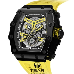 Top Brand Luxury Designer Men's Analog Watch with Silicone Band Casual Big Tonneau Face Wristwatch Fashionable for Men