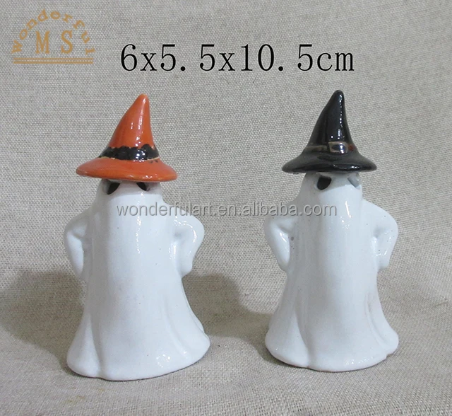 Halloween ornaments ceramic white figurine festival decoration porcelain desktop statue with led light