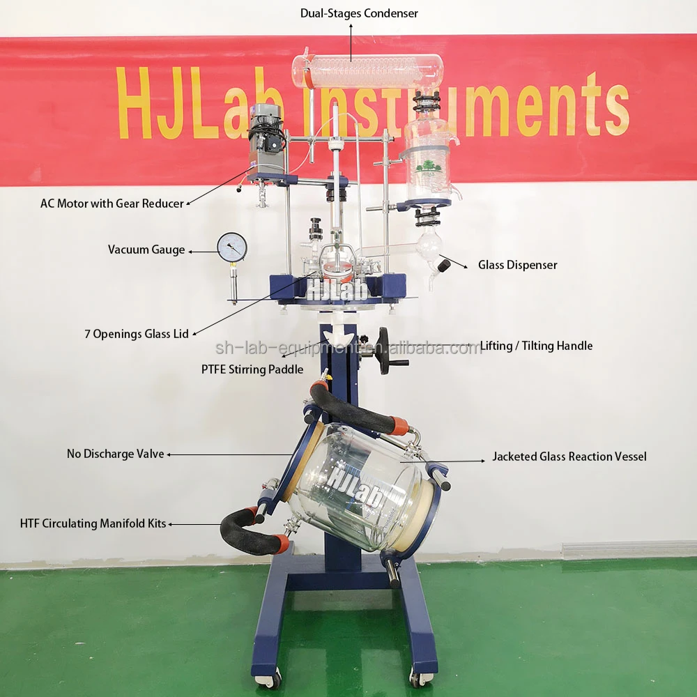 Pilot Plant Jacketed Reactor with Rotation and Lifting Dual Condenser Glass Reaction Systems