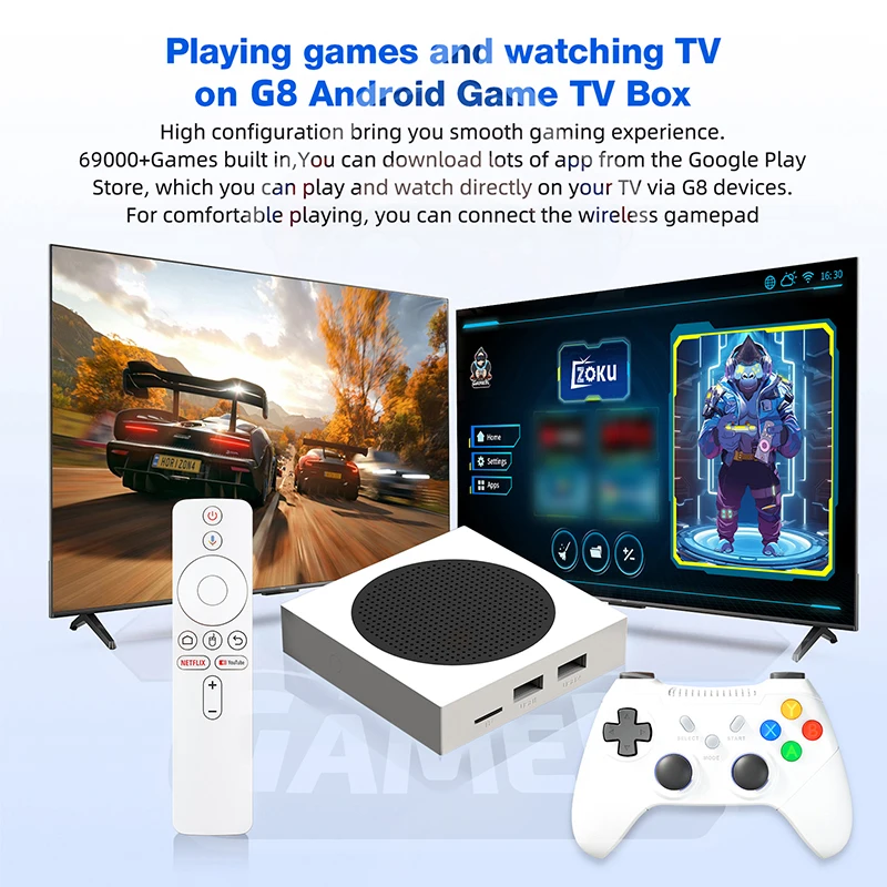 Yo G8 Game Console  Android TV Game Box 2.4G/5G  60000+games Android 14 Amlogic S905Y2 Dual Wireless Controllers