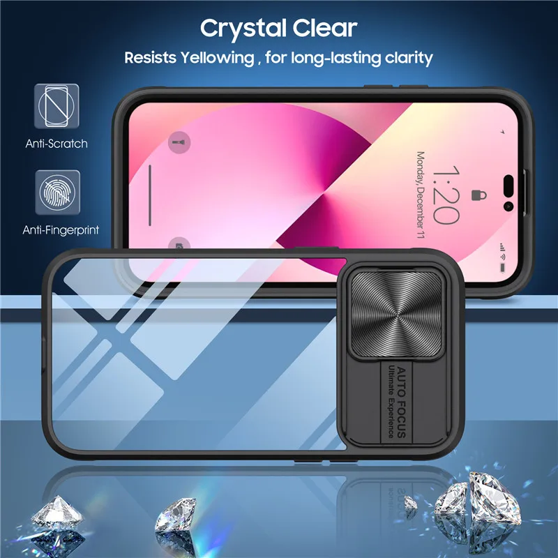 Double Side Cover Protective 2 in 1 Shockproof TPU PC Transparent Push Camera Window Mobile Phone Case for iPhone 14 13 12 11