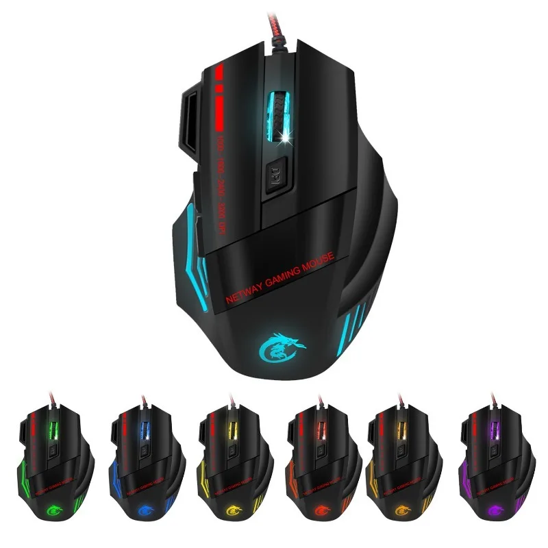 Mouse Gaming Ottico LED 7 Pulsanti – Ergonomico, DPI Regolabile (3200/2400/1600/1200), Cavo USB - 3