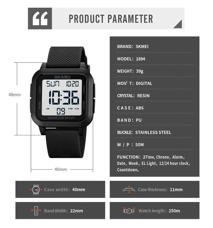 Orologio Sportivo Digitale Uomo SKMEI - Ultra Sottile, Impermeabile 50m, Cronometro E Retroilluminazione