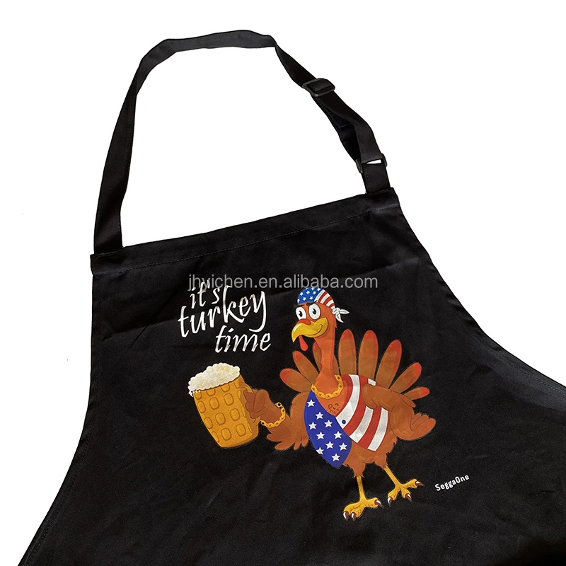Custom Logo Polyester Kitchen Apron with Cotton Twill Waterproof Turkey Printing Chef Waist Apron Cafe Restaurants Cleaning Use