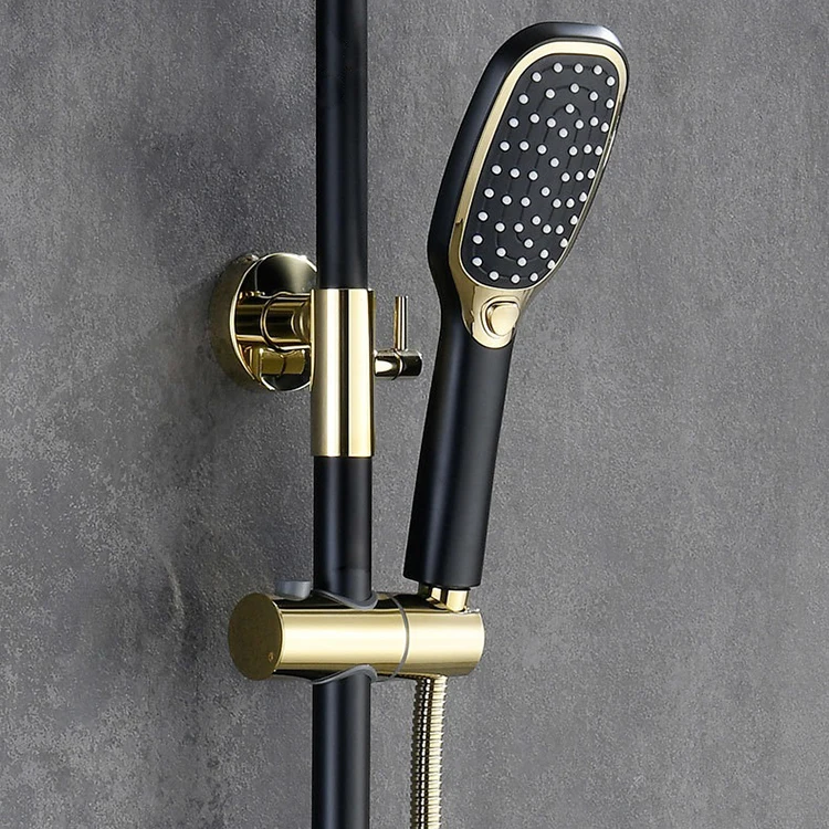 Grifos para baño y ducha de caída de lluvia fría y caliente expuestos montados en la pared de oro cepillado Juegos de sistemas de ducha