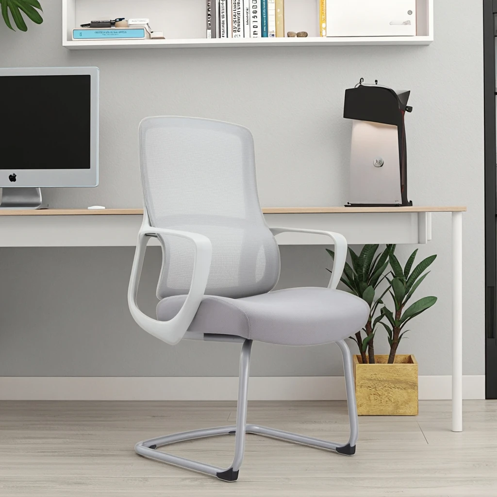 New Arrival JYG-Bell C Gray White Rubber Powder-Coated Springframe Heavy-Duty Corrosion Resistant Steel Frame Office Chair 3
