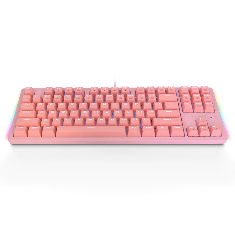 Original 87 Keys pink RGB LED Backlit Blue Switch Gaming Wired Mechanical Keyboard