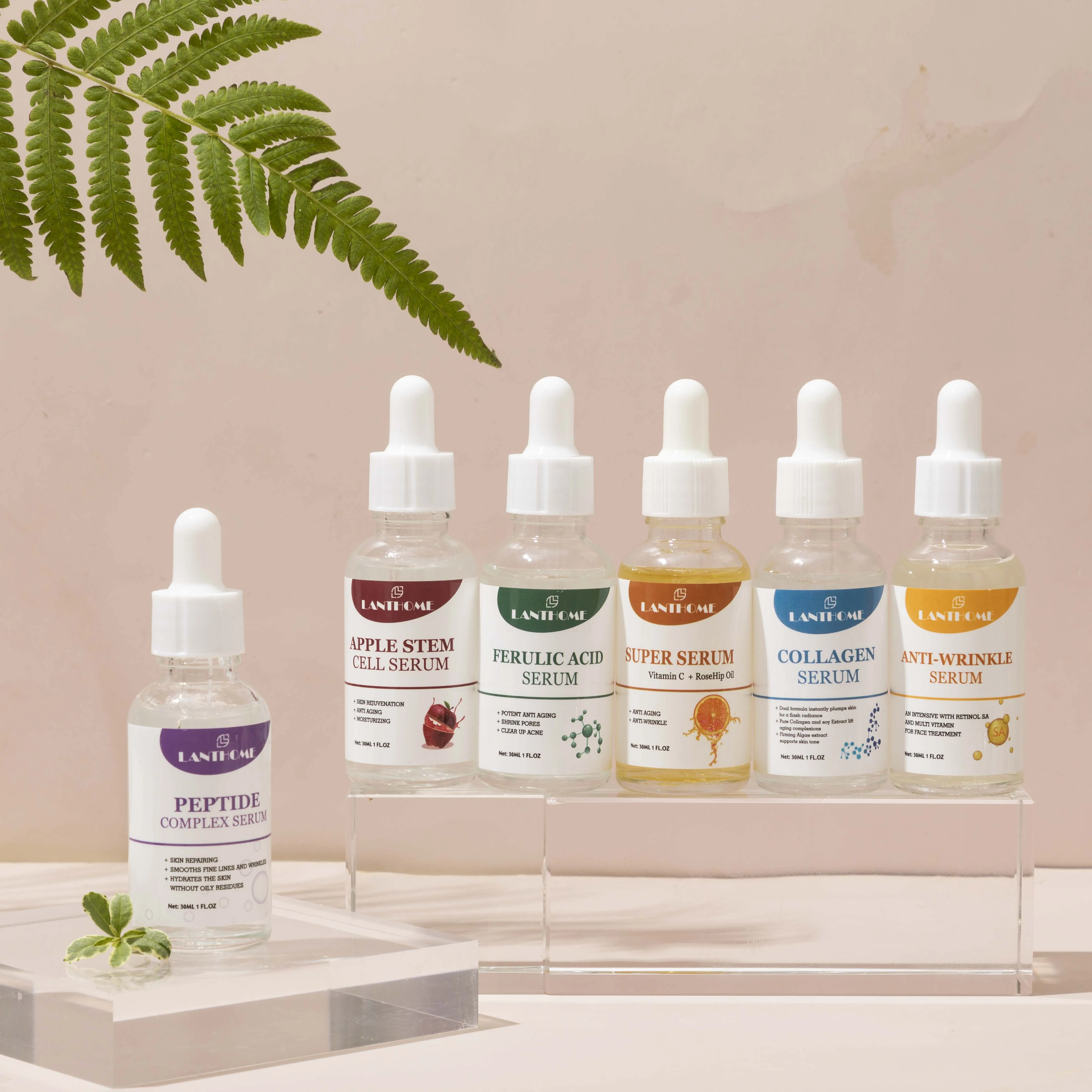Lanthome Natural Organic Whitening Facial Serum Anti-Aging Wrinkle Repair Peptide Complex Boosts Collagen Tighten Smooth Skin