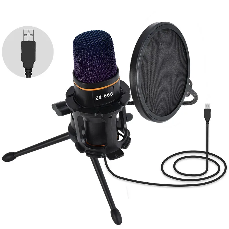 ZX666 Professional USB RGB Condenser Desktop Microphone For PC Phone