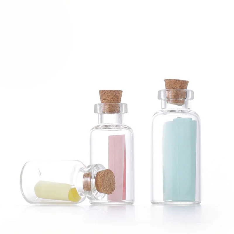 Factory Small 10ml Clear Amber Wishing Wedding Message Glass Vial Bottle with Cork Stopper