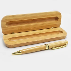 Custom logo Engraved Luxury Gift Bamboo Ball Pen With Bamboo case Box