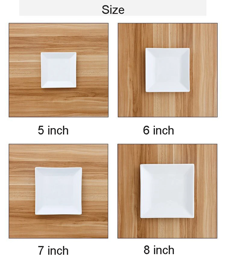White Kitchen Plates Set Bright White Square Porcelain Plate Ceramic Restaurant Dinnerware