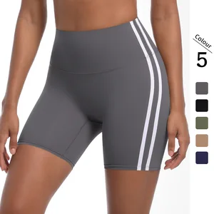 High Waist Striped Butt Lifting Yoga Shorts for Women Colorblock Gym Running Biker Shorts