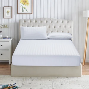 KOSMOS Microfiber Mattress Cover Protector Hotel Stripe 100% Polyester Fitted Sheet with Elastic