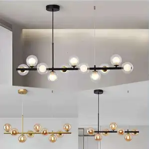 Nordic Style Dining Room Long Strip Gold Creative Glass Ball Chandelier Pendant Lights for Living Room
