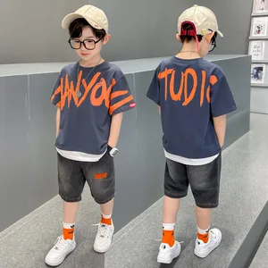 Boys Summer 4-12 Years Old Short-sleeved T-shirt Handsome Thin Two-piece Cotton Summer Suit