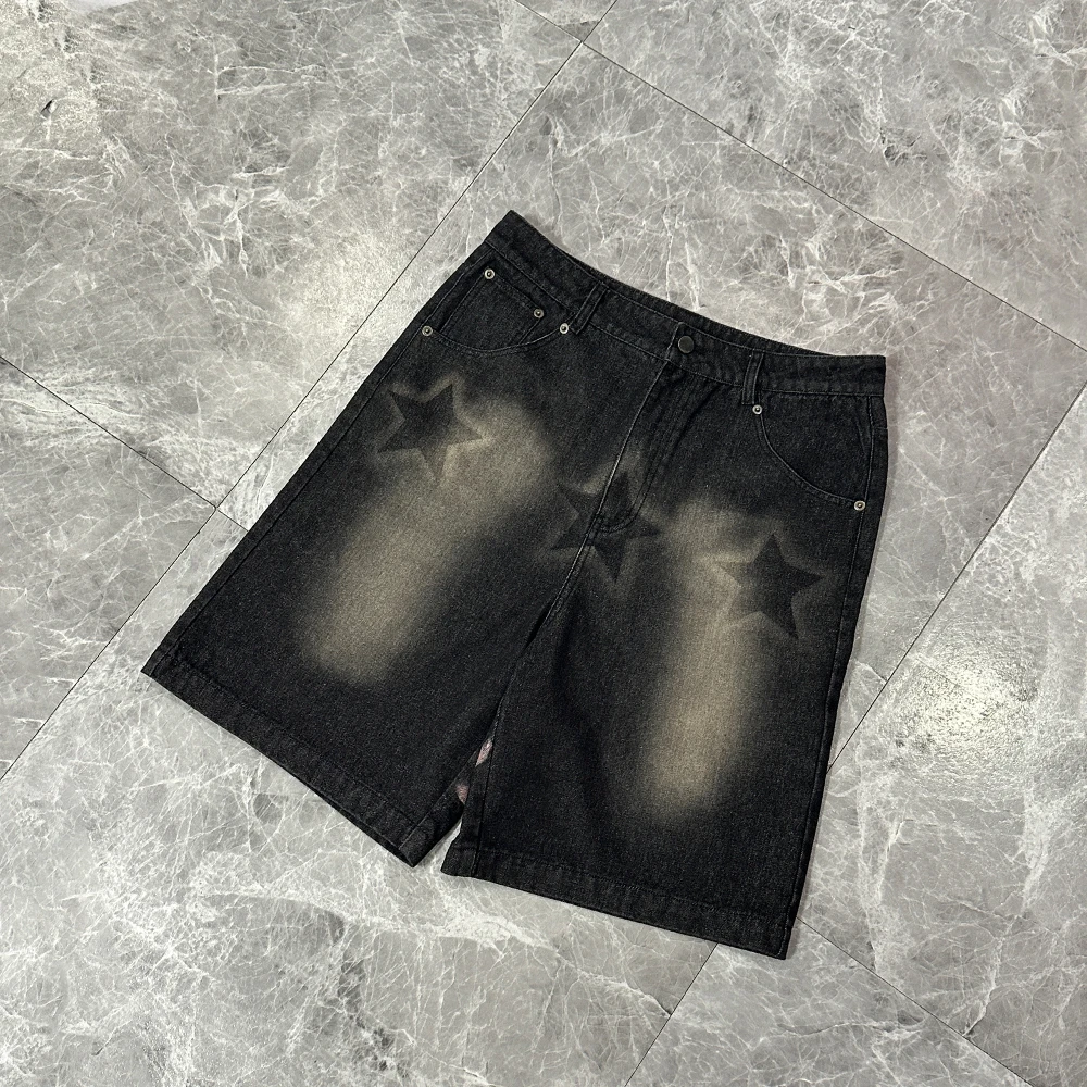 Custom Men's Vintage Woven Denim Trendy High Quality Fashionable Washed Black Baggy Knee Length Shorts 2025 Polar Big Boy Jorts