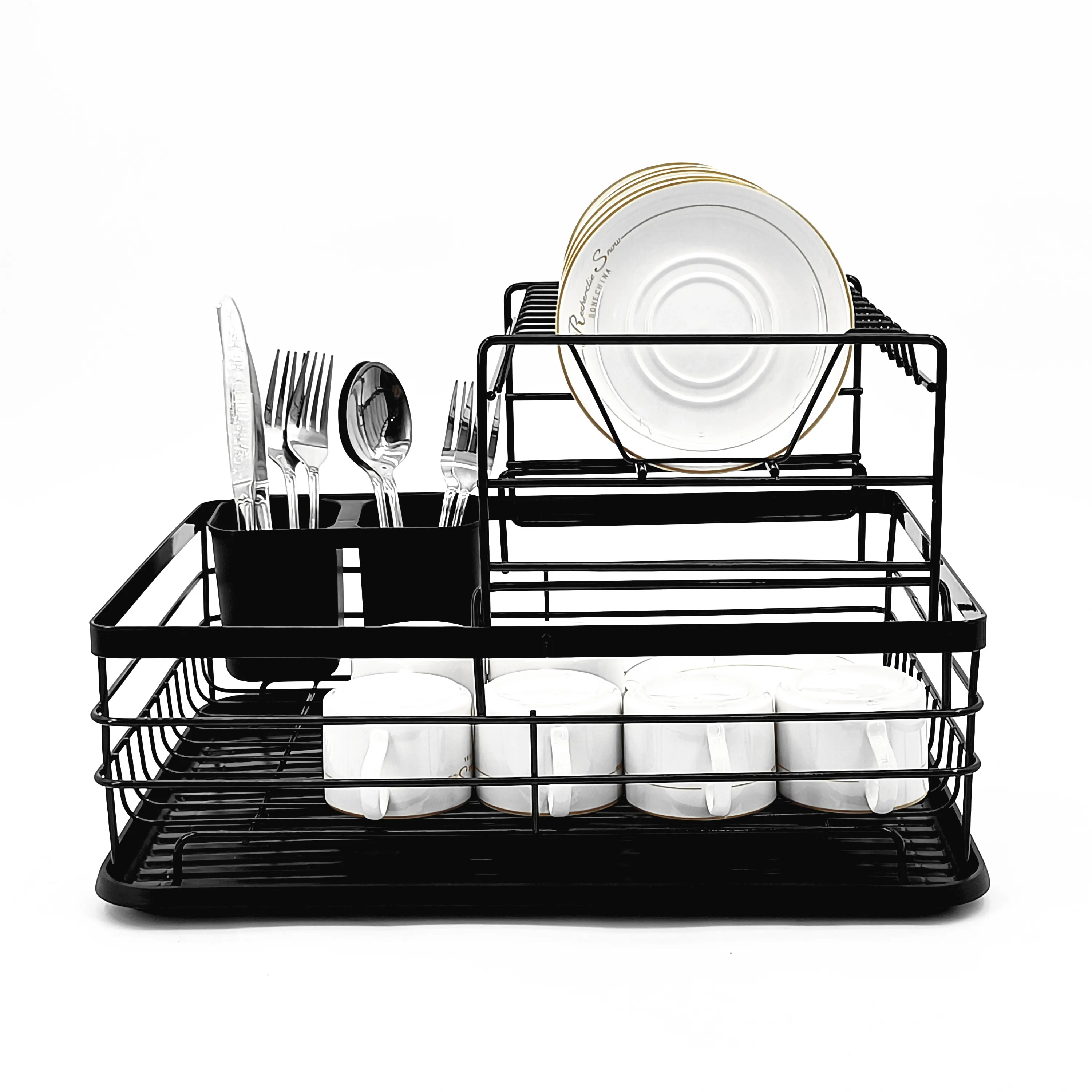 SUNFICON Dish Drainer Kitchen Countertop Dishes Drying Rack Dish