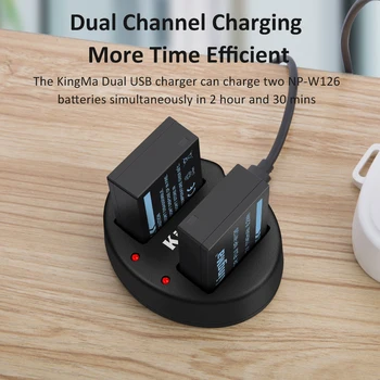 KingMa-NP-W126S NPW126 Battery Dual USB Charger Kit for Fujifilm X100V X100F X-H1 X-Pro3 2 X-T3 T2 T30 S10 T200 T100 X-E3 X-A7 detail image