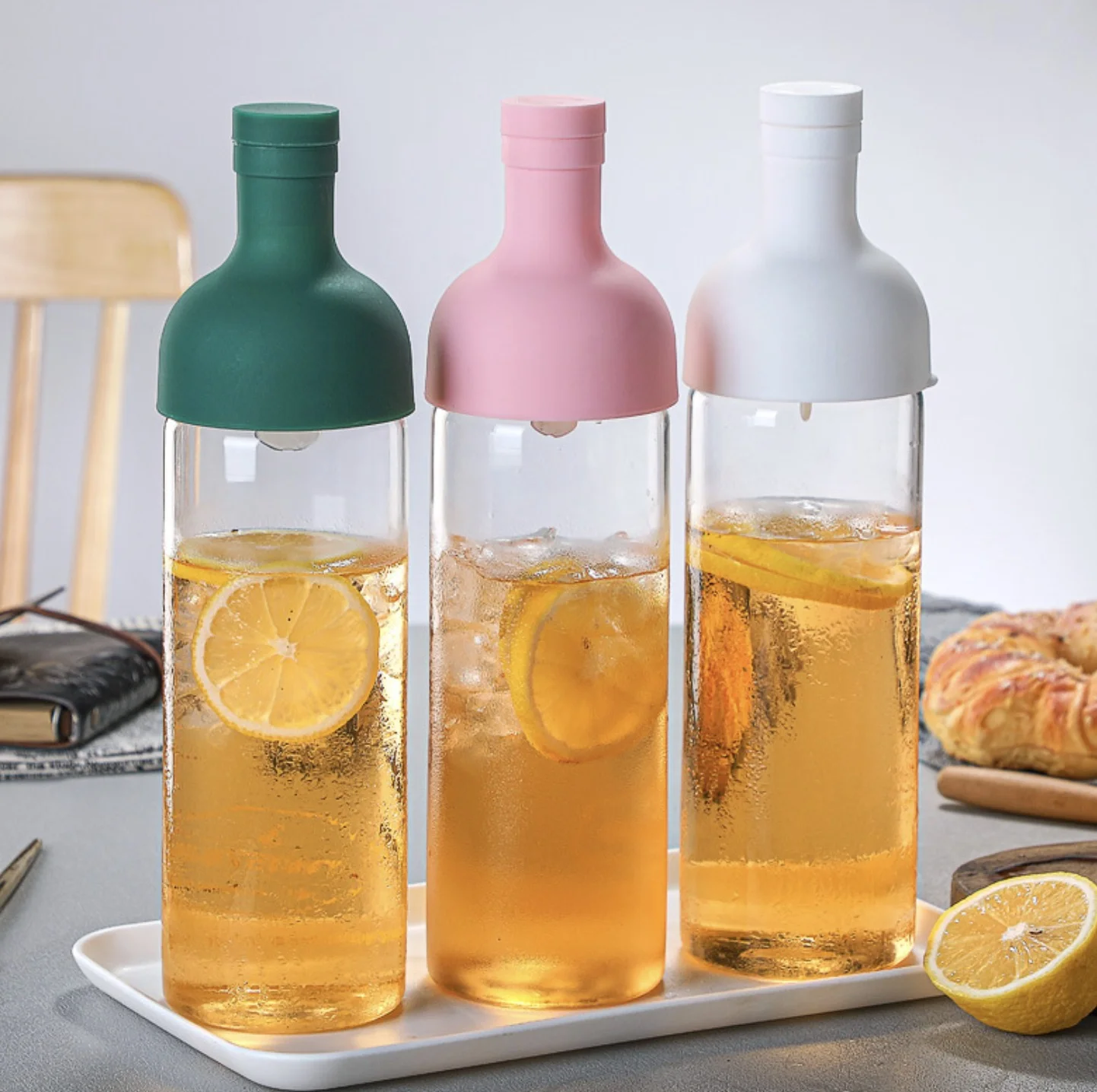 Стеклянный фильтр в японском стиле для холодного чая вина с силиконовой крышкой 750