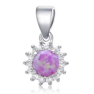 Newest Europe 3A Cubic Zirconia Rhodium Plated Pendants Hola Shape Pink Opal Fashion 925 Sterling Pendant