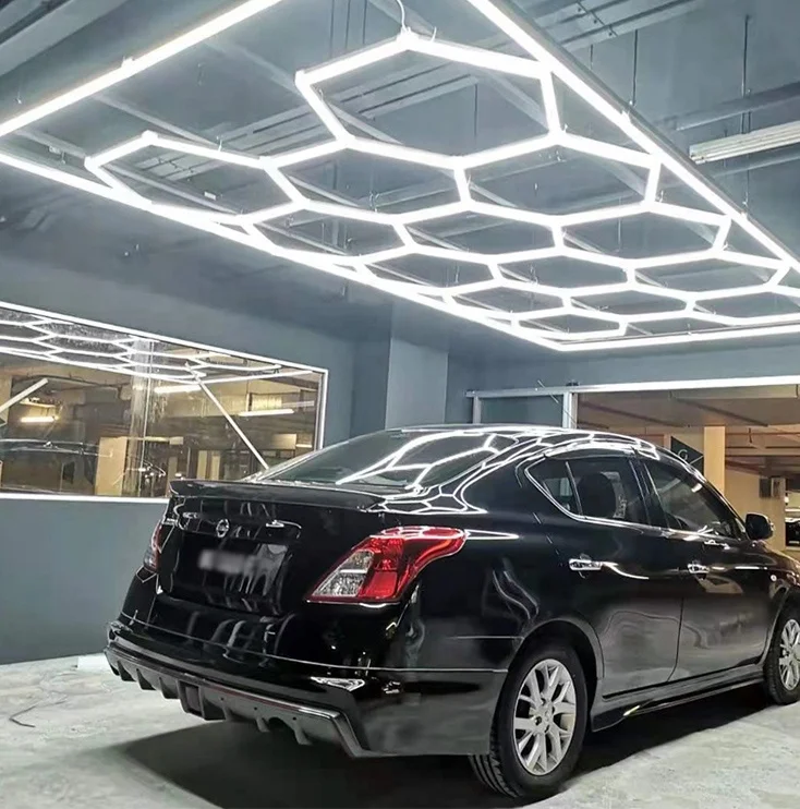 Customer Specifications Hexagon LED Ceiling Garage Lights Grids 6500K 512W Car Detailing Lights