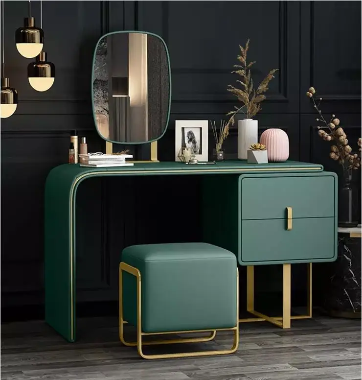 2021 New Design Green Modern Style bedroom furniture Light Luxury dressing table set vanity makeup dresser with mirror