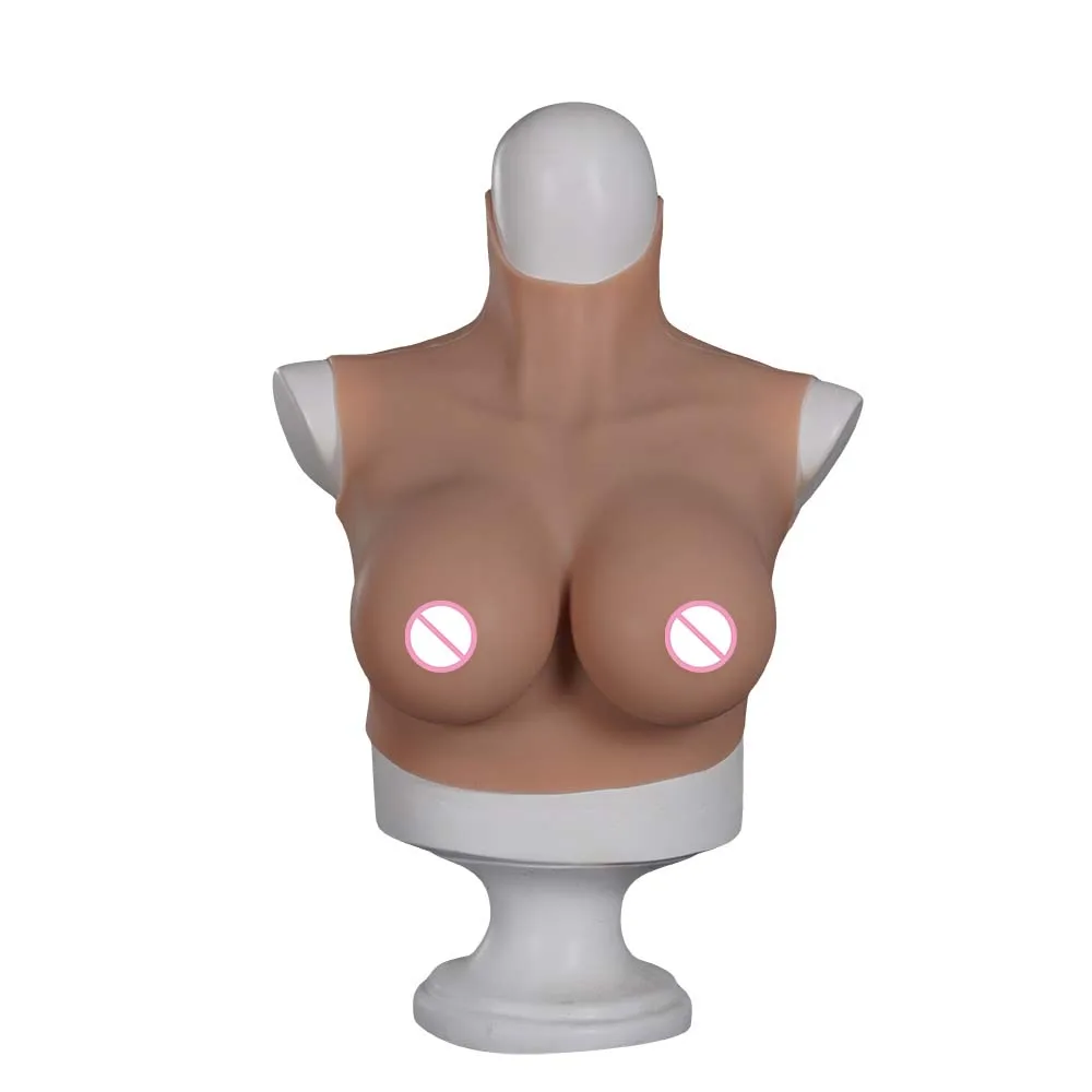 Silicone Breast Forms Short Silicone Fake Boobs for Men Cosplay Drag Queen Transgender Artificial Boobs High Collar Boobs