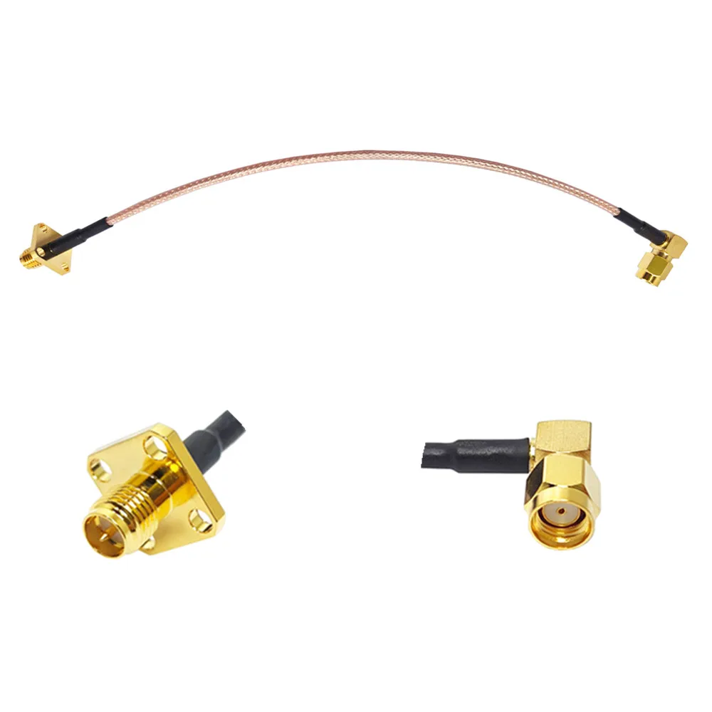 RP SMA Female 4 Hole Flange Panel Mount to RP SMA Male Right Angle RG316 Antenna Pigtail RF Extension Cable Assembly 30cm