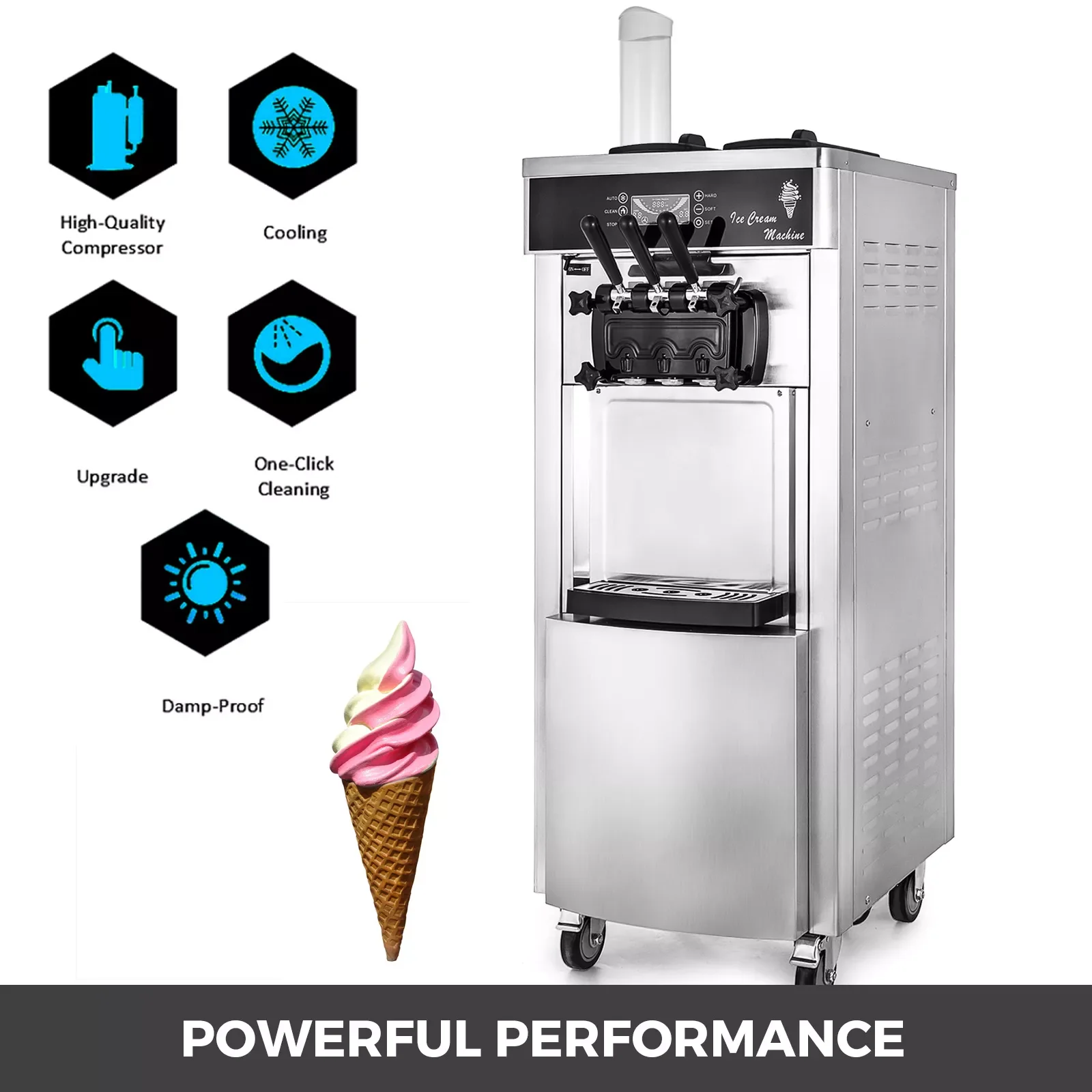 Commercial Professional Automatic Soft Ice Cream Machine, Sundae  Machine,Ice Cream Making Machine,Stainless Steel,Smart Control Panel